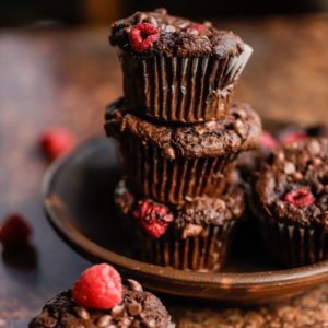 Chocolate brownie raspberry muffins