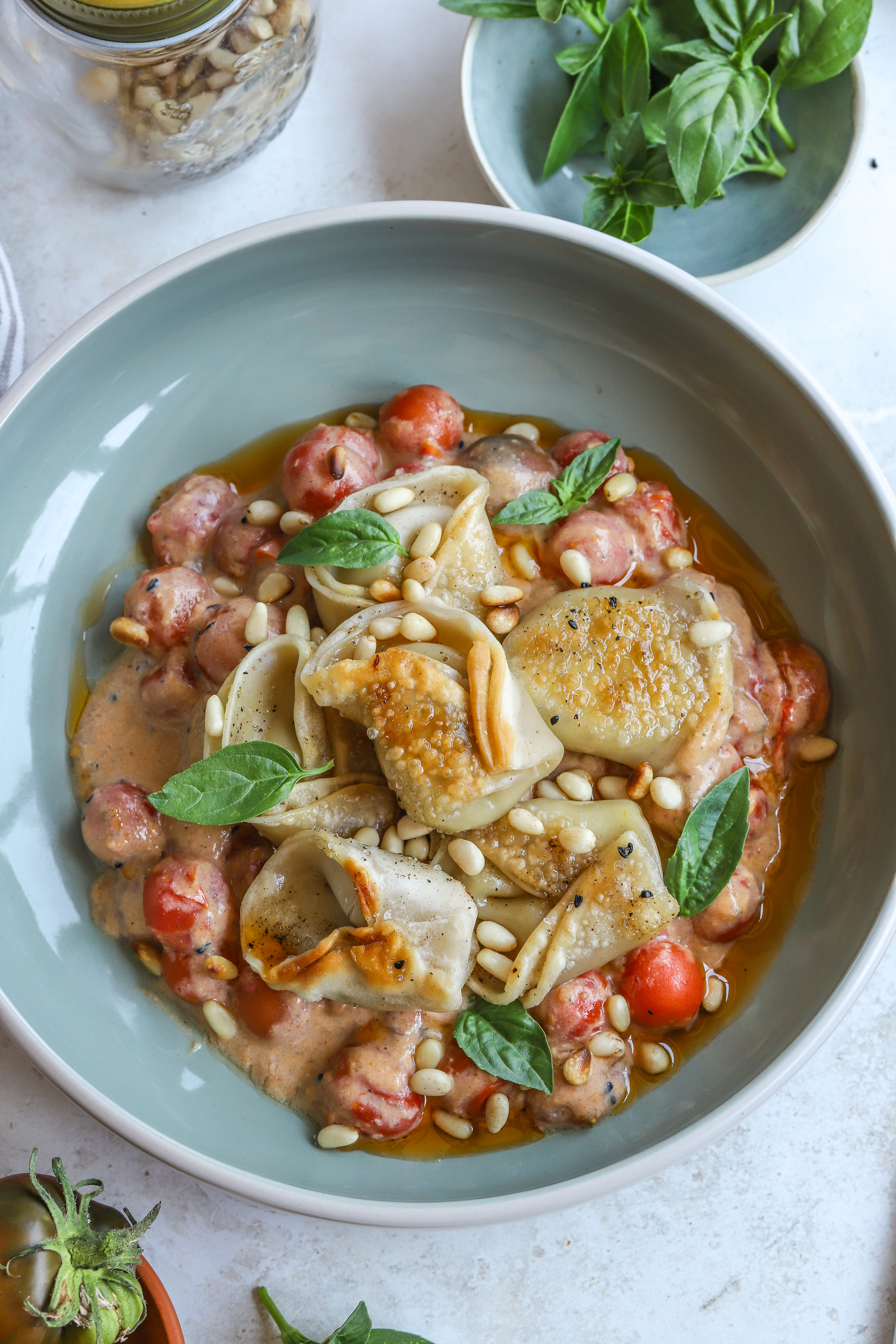 Creamy tomato Wonton ravioli