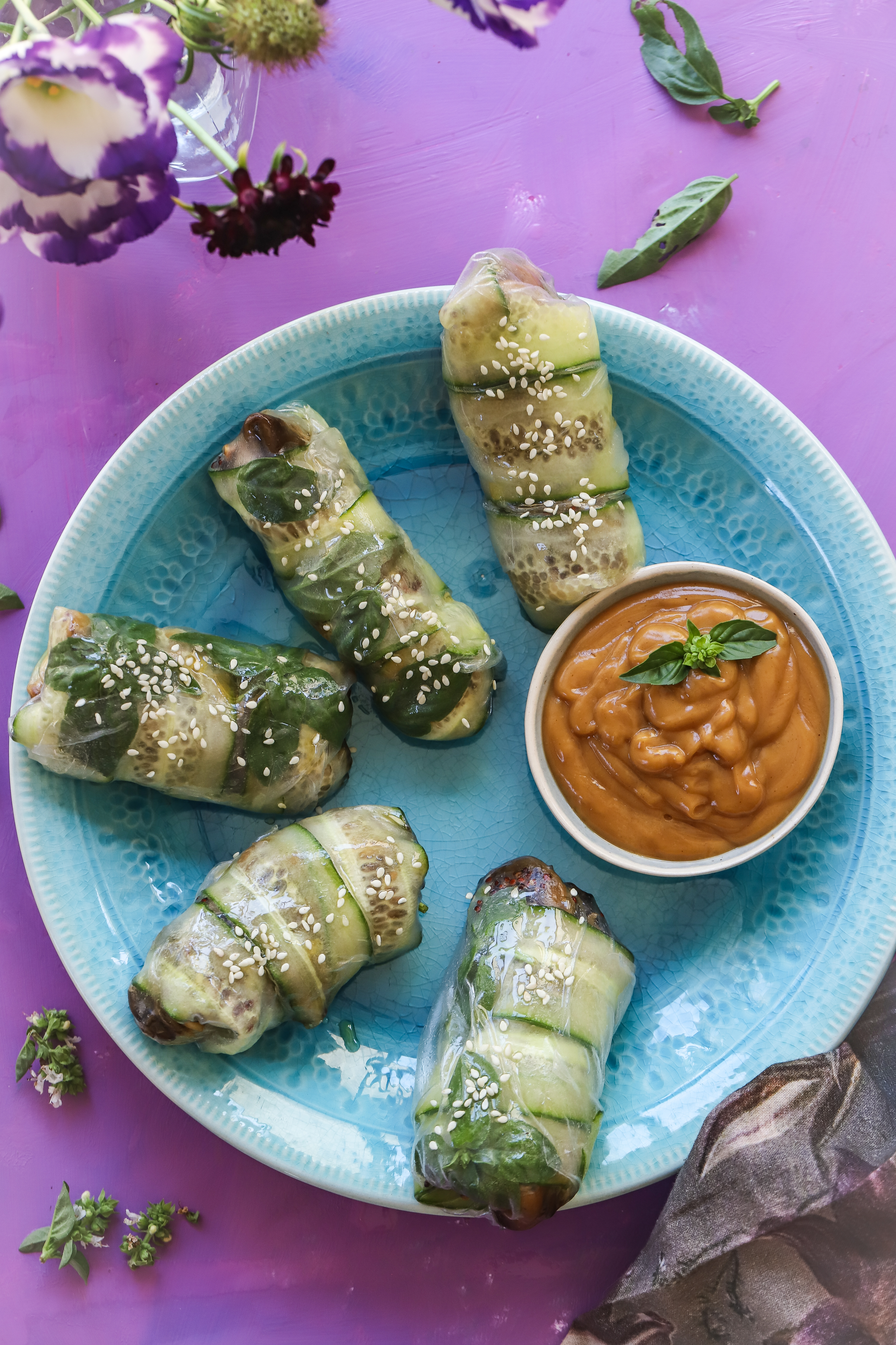 Cucumber mushroom spring rolls