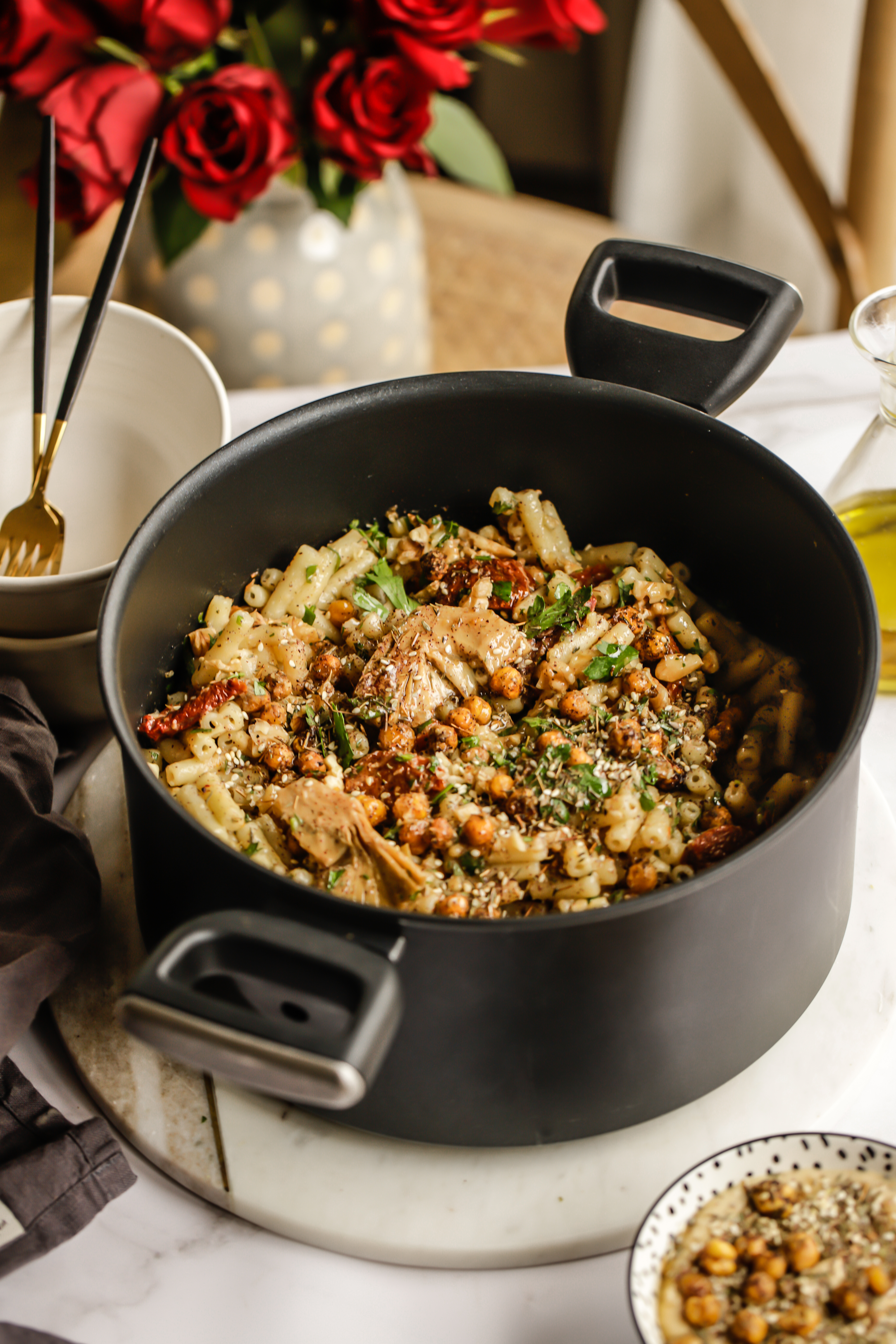 Za’atar hummus chickpea pasta