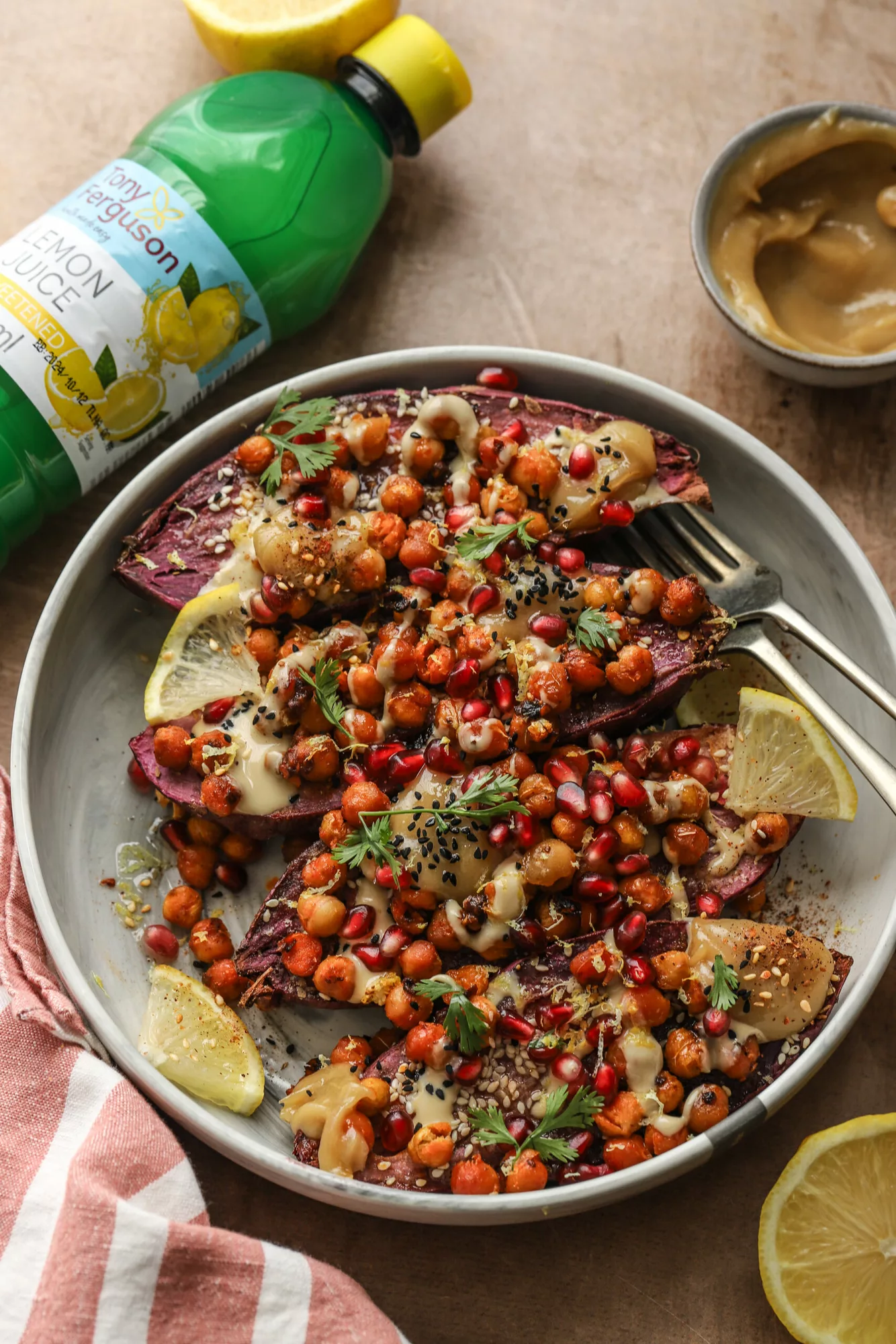 Lemon tahini sweet potatoes