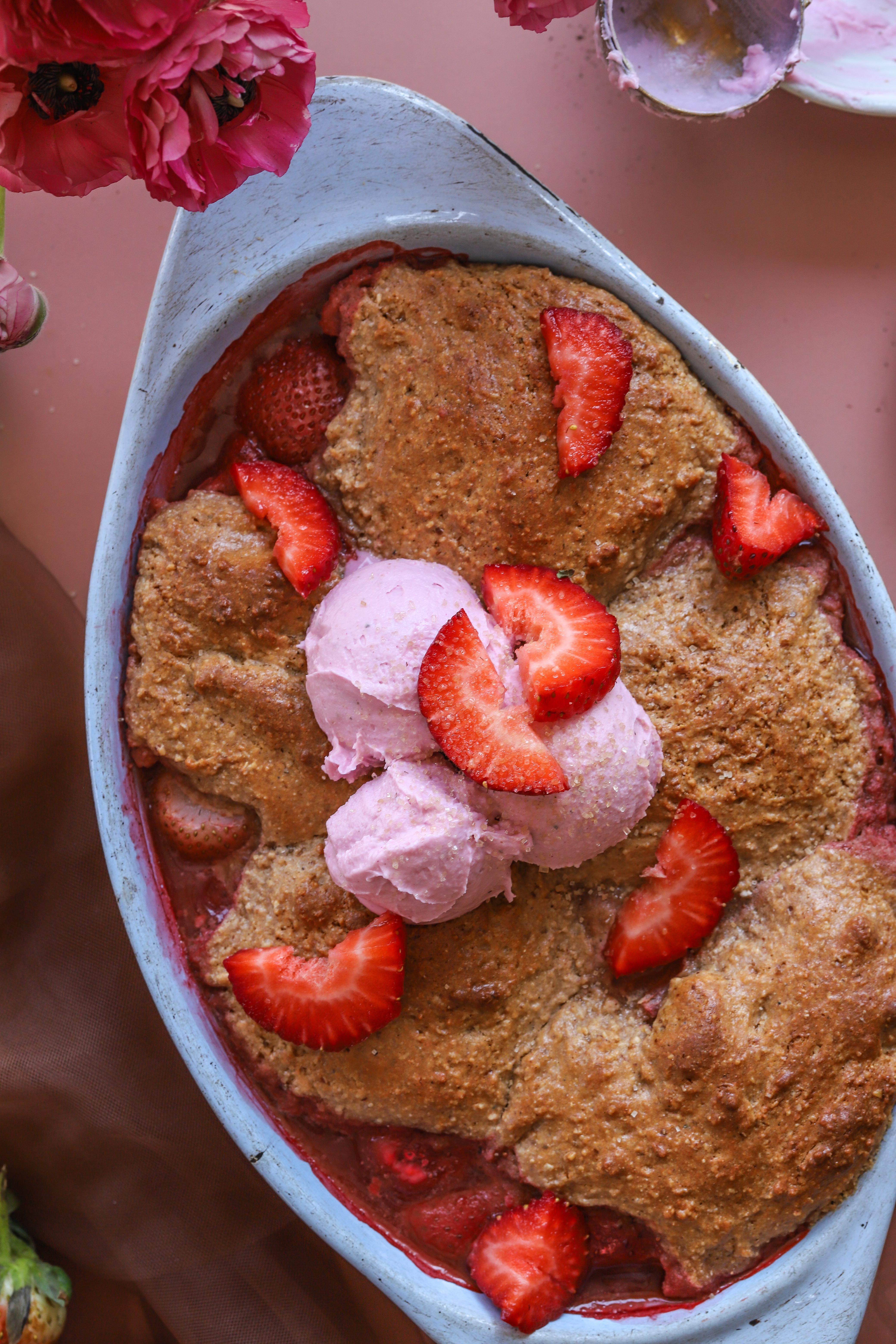 Protein strawberry cobbler