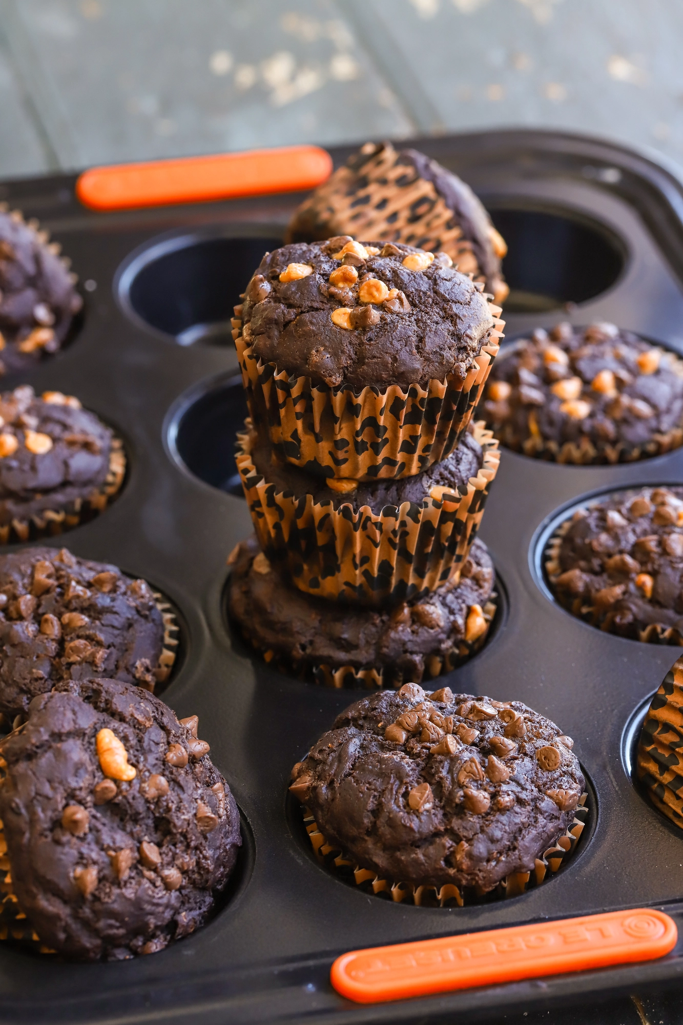 Double chocolate zucchini muffins