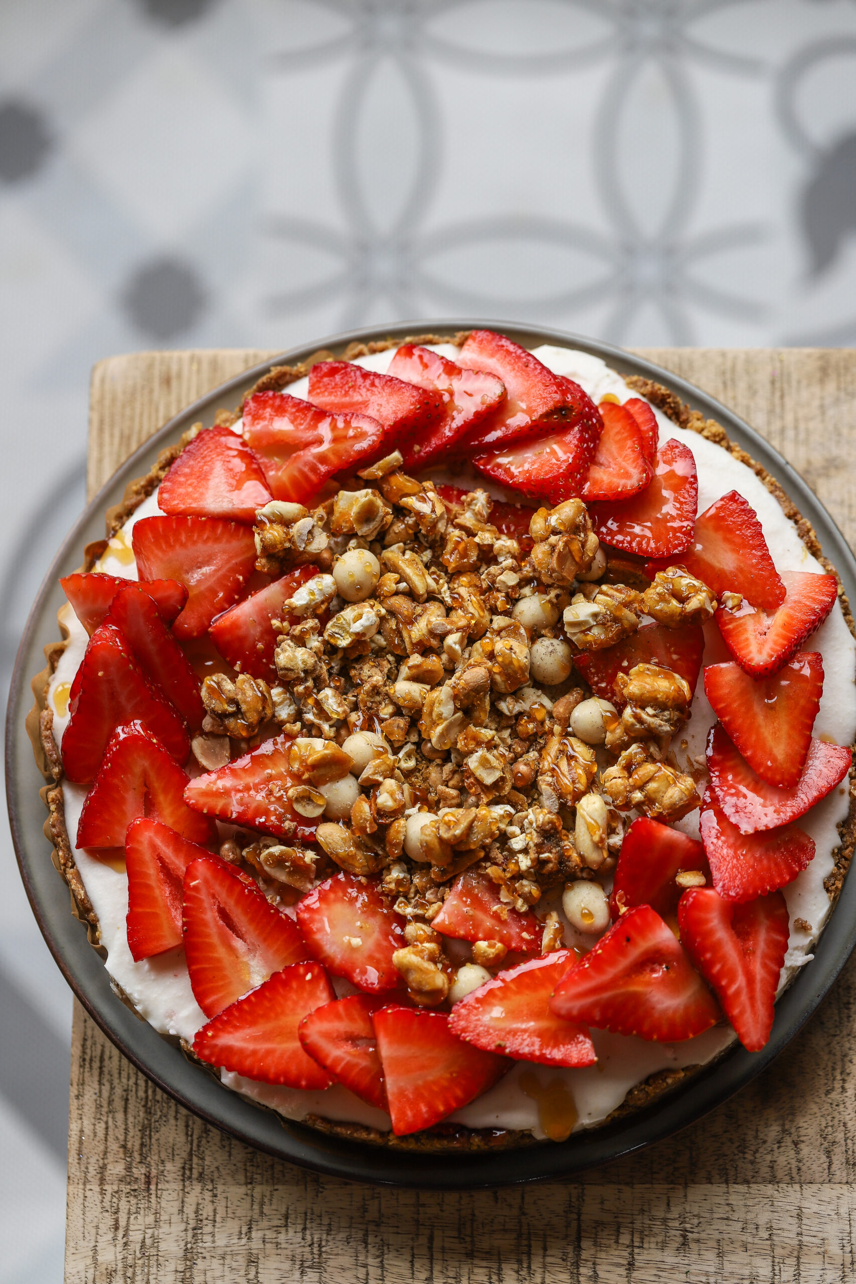 Salted caramel strawberry pretzel tart