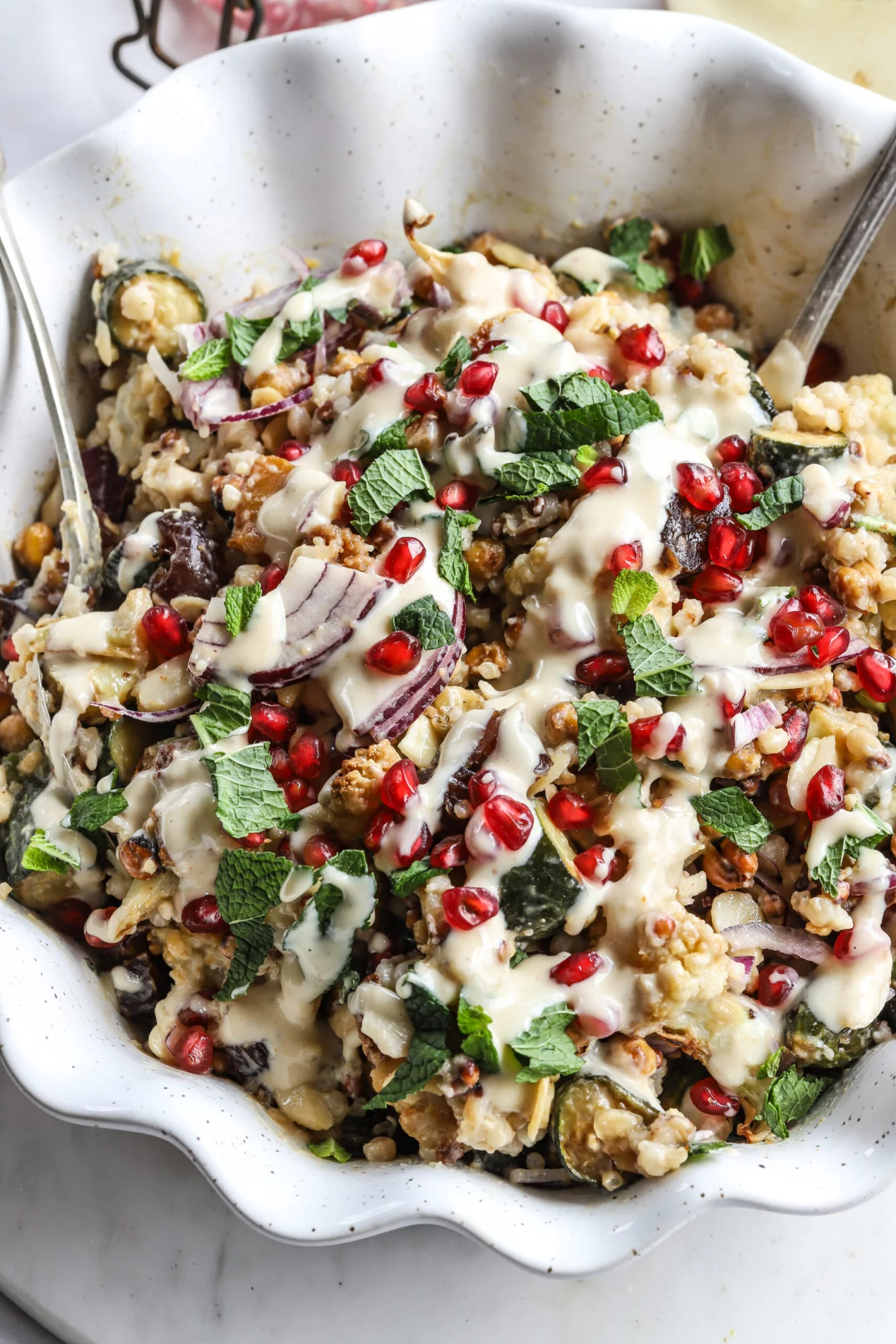 Cauliflower tahini pearl couscous salad
