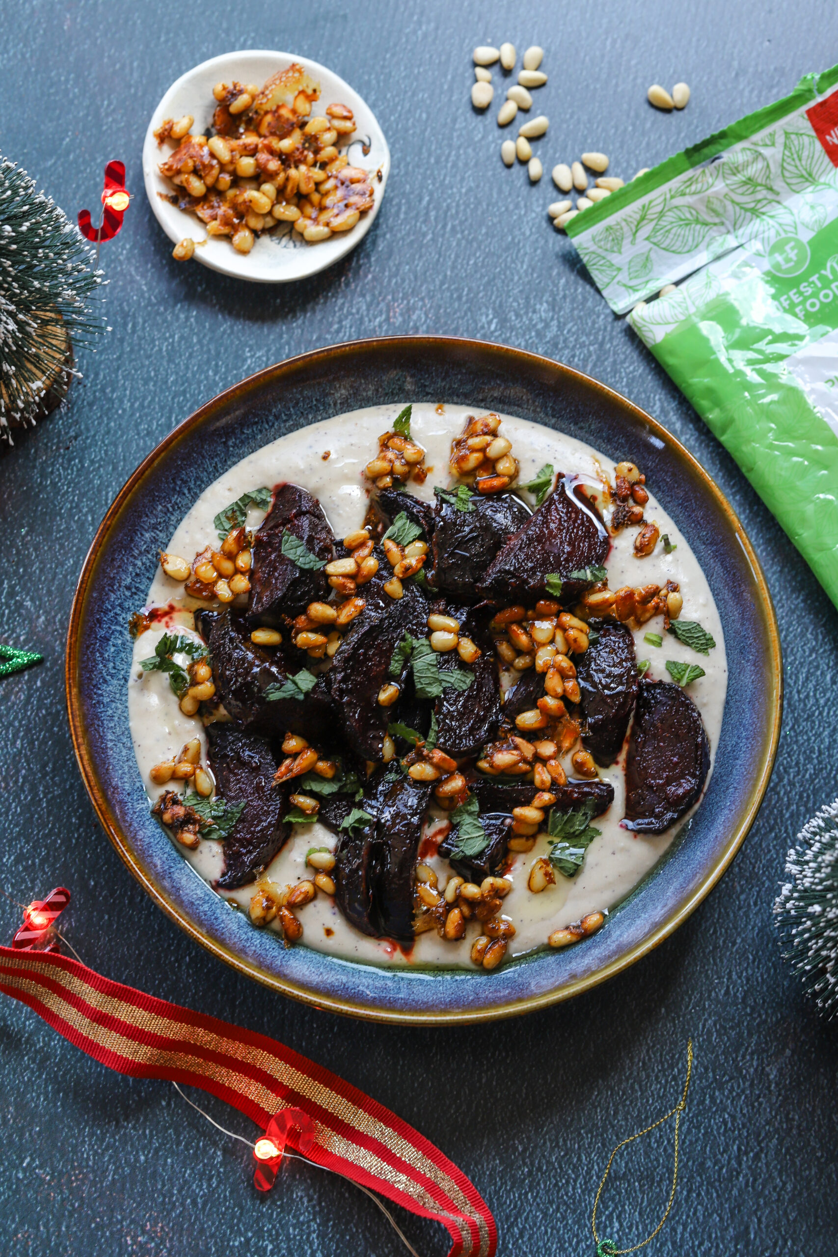 Sticky beet pine nut dip